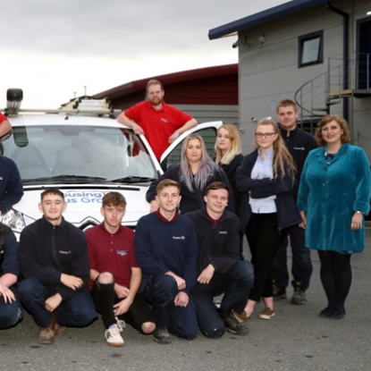 Housing Plus Group chief executive Sarah Boden is pictured with some of the Group’s apprentices.