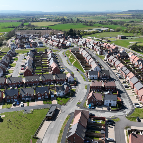 Aerial shot showing the homes at allscott meads