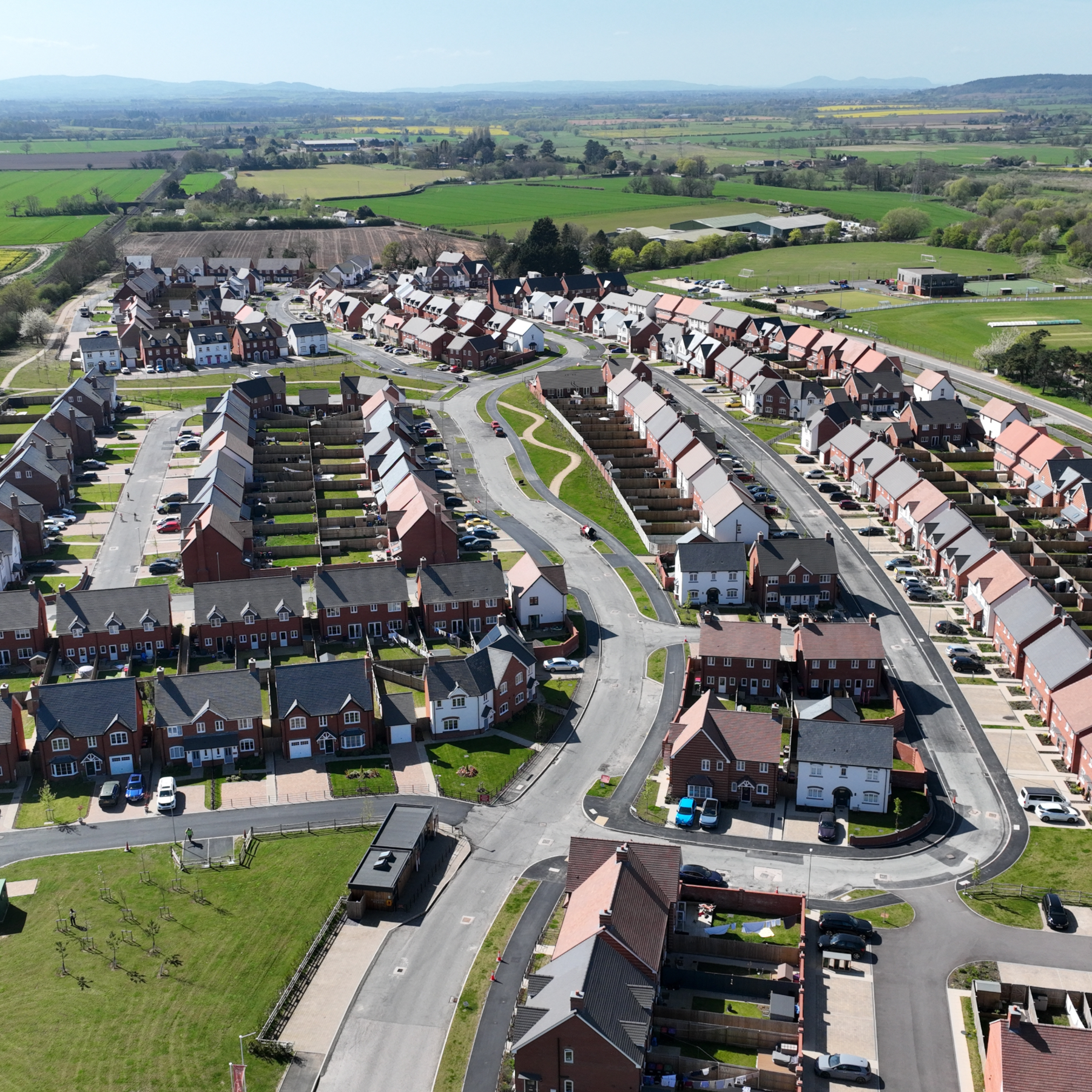 Aerial shot showing the homes at allscott meads