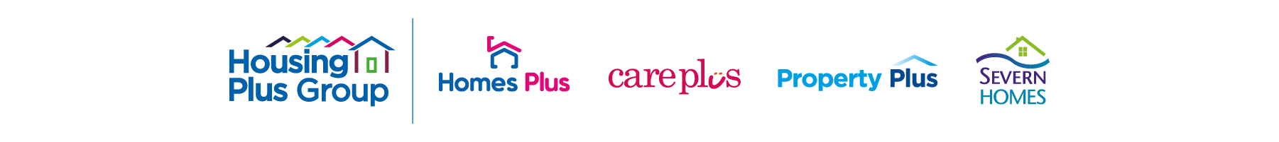 Housing Plus Group logo with Homes Plus, Care Plus, Property Plus and Severn Homes logos